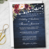 Rustic Wedding Burgundy Floral Blue Wood Lichten Kaart