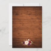 Rustic Wedding Burgundy Floral Wood Gold Invite Kaart (Achterkant)