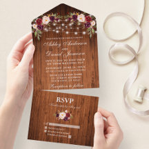Rustic Wedding Burgundy Floral Wood Lichten