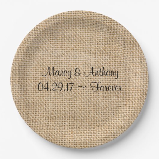 Rustic Wedding Burlap - Aangepersonaliseerde namen Papieren Bordje (Voorkant)