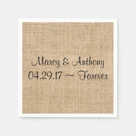 Rustic Wedding Burlap - Aangepersonaliseerde namen Servet (Voorkant)