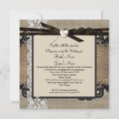 Rustic Wedding Burlap Hessian Lace Pearl Heart Kaart (Achterkant)