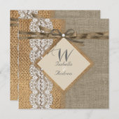 Rustic Wedding Burlap Hessian Lace Pearl Kaart (Voorkant / Achterkant)
