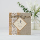 Rustic Wedding Burlap Hessian Lace Pearl Kaart (Staand voorkant)
