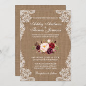 Rustic Wedding Burlap Lace Floral Invite B Kaart (Voorkant / Achterkant)