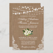 Rustic Wedding Burlap Lace Floral Invite G Kaart (Voorkant / Achterkant)