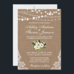 Rustic Wedding Burlap Lace Floral Invite G Kaart<br><div class="desc">Rustic Wedding Burlap Lace String Lights met Waterverf Green en White Floral Invitation</div>
