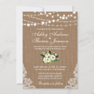 Rustic Wedding Burlap Lace Floral Invite G Kaart