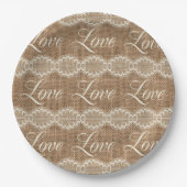 Rustic Wedding Burlap Lace Love Papieren Bordje (Voorkant)