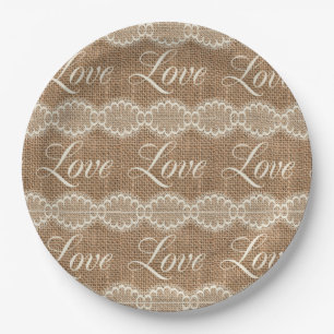 Rustic Wedding Burlap Lace Love Papieren Bordje