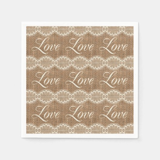Rustic Wedding Burlap Lace Love Servetten (Voorkant)