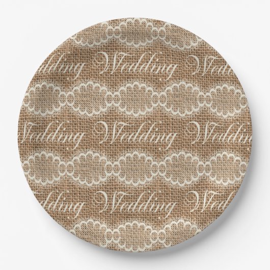 Rustic Wedding Burlap Lace Papieren Bordje (Voorkant)