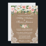 Rustic Wedding Burlap Lace Pink Floral Invite Kaart<br><div class="desc">Rustic Burlap Lace Pink Blush and White Waterverf Floral Wedding Invitation</div>