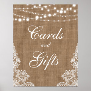 Rustic Wedding Burlap Lights Kaarten Gifts Poster