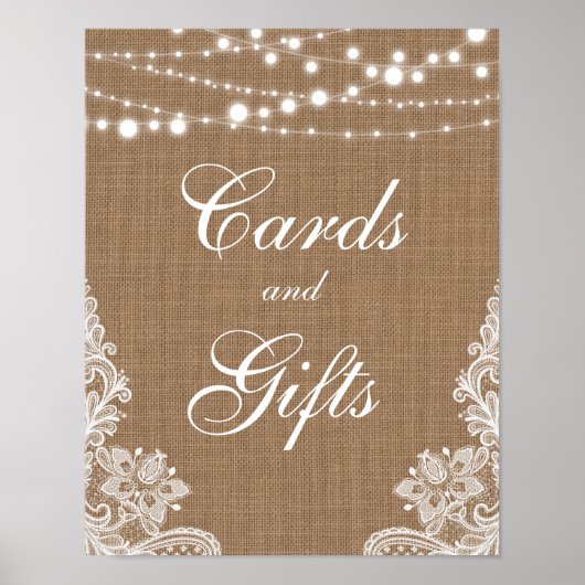 Rustic Wedding Burlap Lights Kaarten Gifts Poster (Voorkant)