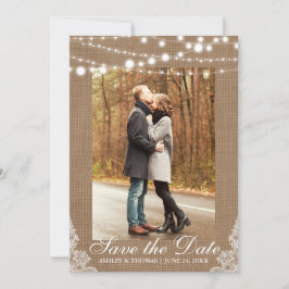 Rustic Wedding Burlap Lights Save the Date