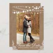 Rustic Wedding Burlap Lights Save the Date (Voorkant / Achterkant)
