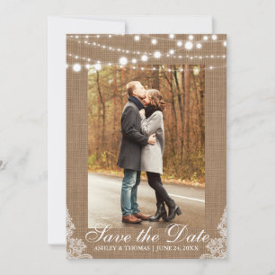 Rustic Wedding Burlap Lights Save the Date