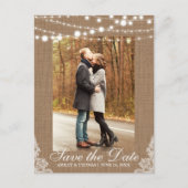 Rustic Wedding Burlap Lights Save the Date Aankondigingskaart (Voorkant)