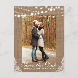 Rustic Wedding Burlap Lights Save the Date Aankondigingskaart