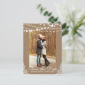 Rustic Wedding Burlap Lights Save the Date Aankondigingskaart (Staand voorkant)