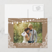 Rustic Wedding Burlap Lights Save the Date Aankondigingskaart (Voorkant / Achterkant)