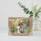 Rustic Wedding Burlap Lights Save the Date Aankondigingskaart (Staand voorkant)