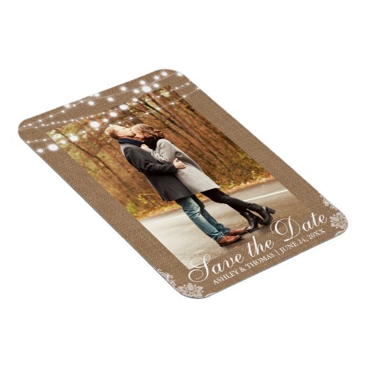 Rustic Wedding Burlap Lights Save the Date Magneet (Rechterzijde)