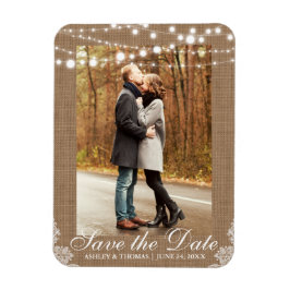 Rustic Wedding Burlap Lights Save the Date Magneet