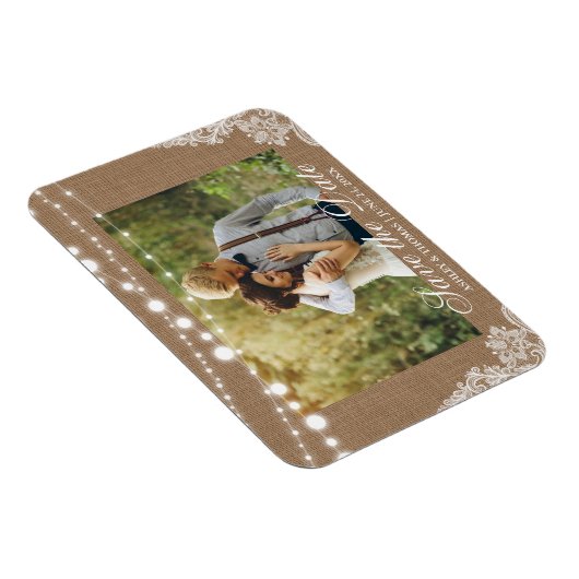 Rustic Wedding Burlap Lights Save the Date Magneet (Rechterzijde)