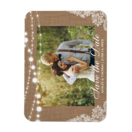 Rustic Wedding Burlap Lights Save the Date Magneet