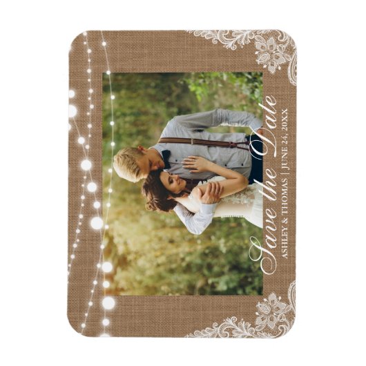 Rustic Wedding Burlap Lights Save the Date Magneet (Verticaal)