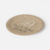 Rustic Wedding Burlap Naam Datum Monogram Papieren Bordje (Gekanteld)