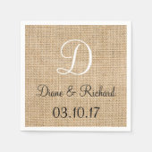 Rustic Wedding Burlap Naam Datum Monogram Servetten (Voorkant)