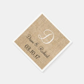 Rustic Wedding Burlap Naam Datum Monogram Servetten (Hoek)