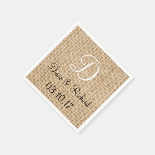 Rustic Wedding Burlap Naam Datum Monogram Servetten (Hoek)