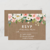 Rustic Wedding Burlap Pink White Floral RSVP Kaartje (Voorkant / Achterkant)