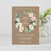 Rustic Wedding Burlap Pink White Floral Wreate Kaart (Staand voorkant)
