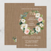 Rustic Wedding Burlap Pink White Floral Wreate Kaart (Voorkant / Achterkant)