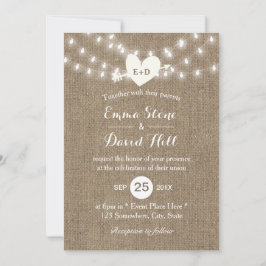 Rustic Wedding Burlap String Lights Arrow & Heart Kaart