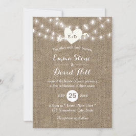 Rustic Wedding Burlap String Lights Arrow & Heart Kaart