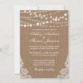 Rustic Wedding Burlap String Lights Lace Invite PB Kaart (Voorkant)