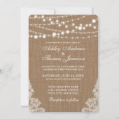 Rustic Wedding Burlap String Lights Lace Invite PR Kaart (Voorkant)