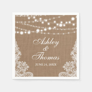 Rustic Wedding Burlap String Lights Lace Servetten