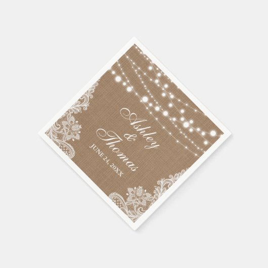 Rustic Wedding Burlap String Lights Lace Servetten (Hoek)