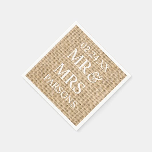 Rustic Wedding Burlap Trendy Wedding Name Date Servetten (Hoek)
