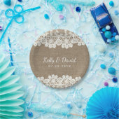 Rustic Wedding  Burlap & White Lace Papieren Bordje (Feest)