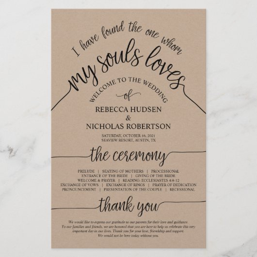 Rustic Wedding Ceremony Program Brown Kraft Card (Voorkant)