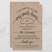 Rustic Wedding Ceremony Program Brown Kraft Card (Voorkant / Achterkant)