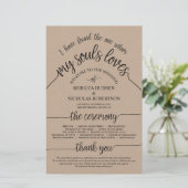 Rustic Wedding Ceremony Program Brown Kraft Card (Staand voorkant)